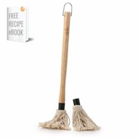 Grill Basting Mop, Washable Cooking Mop Heads, 18-inch Wooden Long Handle