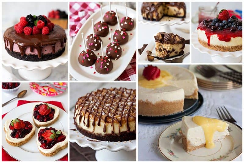 Collage of 7 photos showing Instant Pot Cheesecake desserts