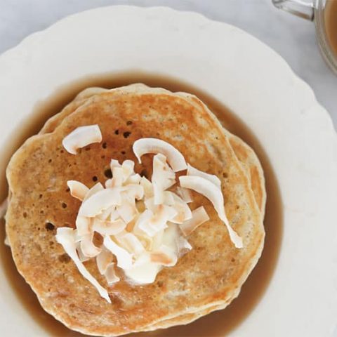 Pressure Cooker (Instant Pot) Coconut Vanilla Syrup on pancakes