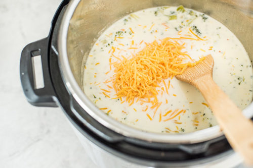 InstaPot Brocoli Cheese Soup in the cooking pot