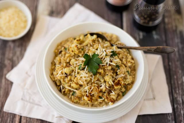 Pressure Cooker (Instant Pot) Roasted Cauliflower Barley Risotto