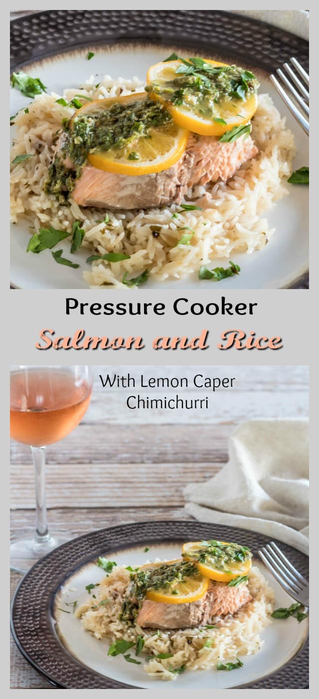 photo collage of Instant Pot Salmon and Rice