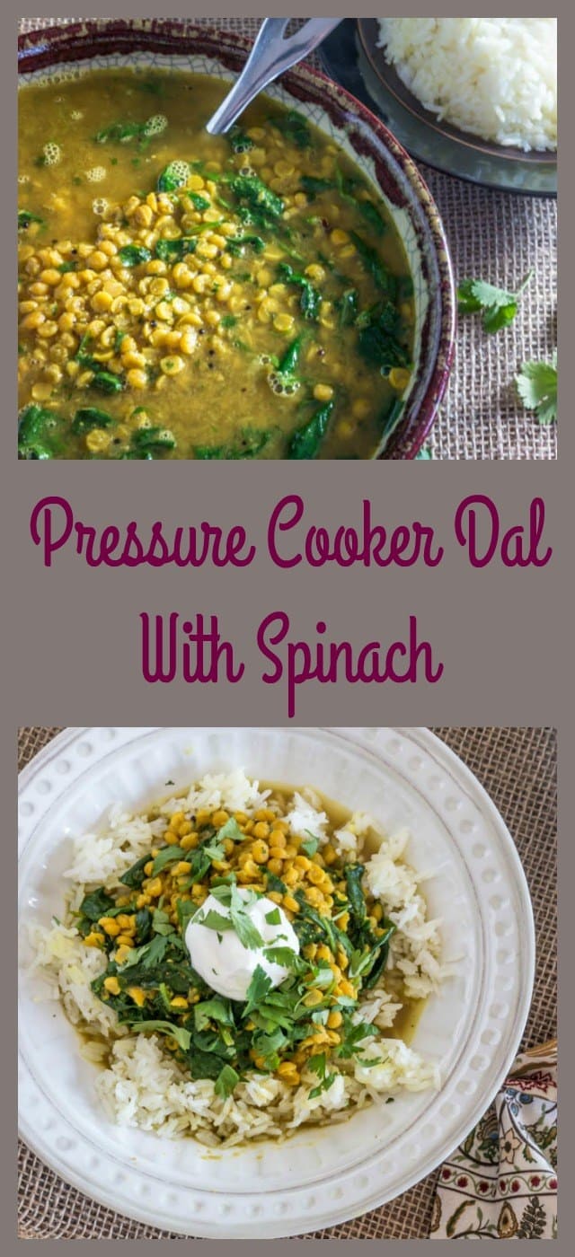Pressure Cooker Dal With Spinach - titled photo collage