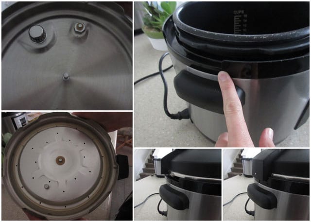 collage showing the placing the lid onto an electric Cuisinart Pressure Cooker