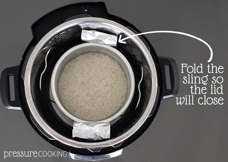 fold the sling down when cooking pot-in-pot in your Instant Pot or electric pressure cooker