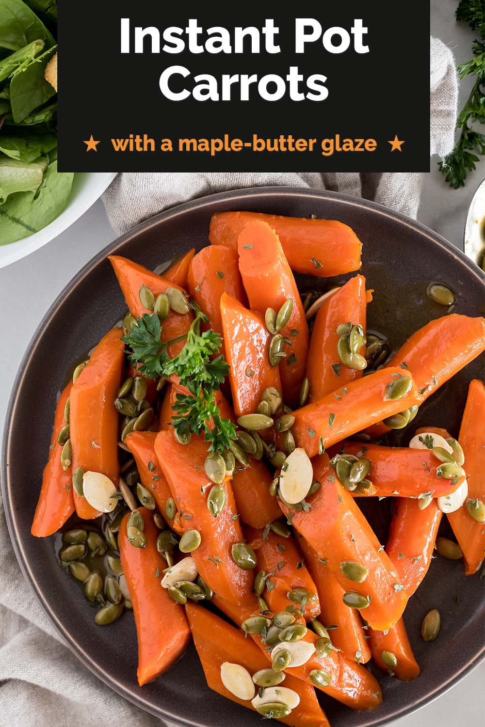 pinterest button for Instant Pot Carrots with a maple butter glaze via @PressureCook2da