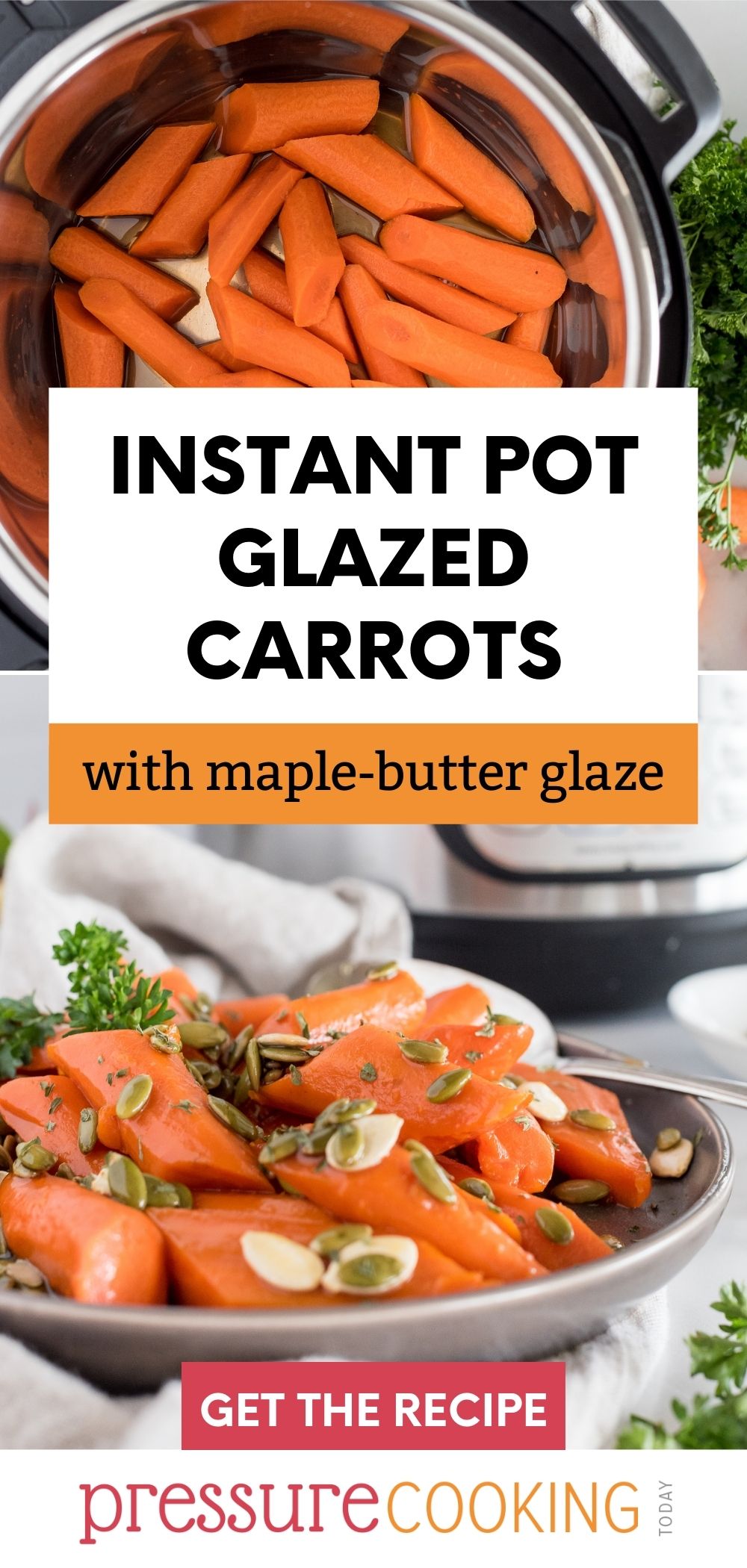 pinterest button for Instant Pot Carrots with a maple butter glaze via @PressureCook2da