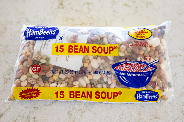 20 ounce package of Hurst Hambeen 15 Bean Soup