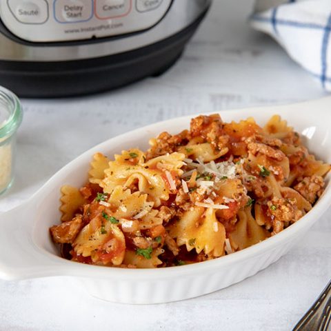 Instant Pot Bow Tie Pasta in a Bowl with an Instant Pot