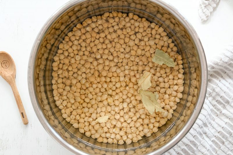 raw chickpeas and water in an instant pot