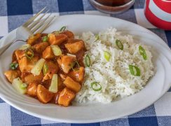 Pressure Cooker (Instant Pot) Hawaiian BBQ Chicken served with rice