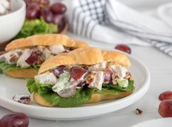 two chicken salad sandwiches on croissants