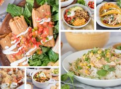 a collage of six Tex-Mex and mexican foods to cook in the Instant Pot and serve for Cinco de Mayo or Taco Tuesday