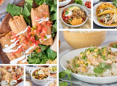 a collage of six Tex-Mex and mexican foods to cook in the Instant Pot and serve for Cinco de Mayo or Taco Tuesday
