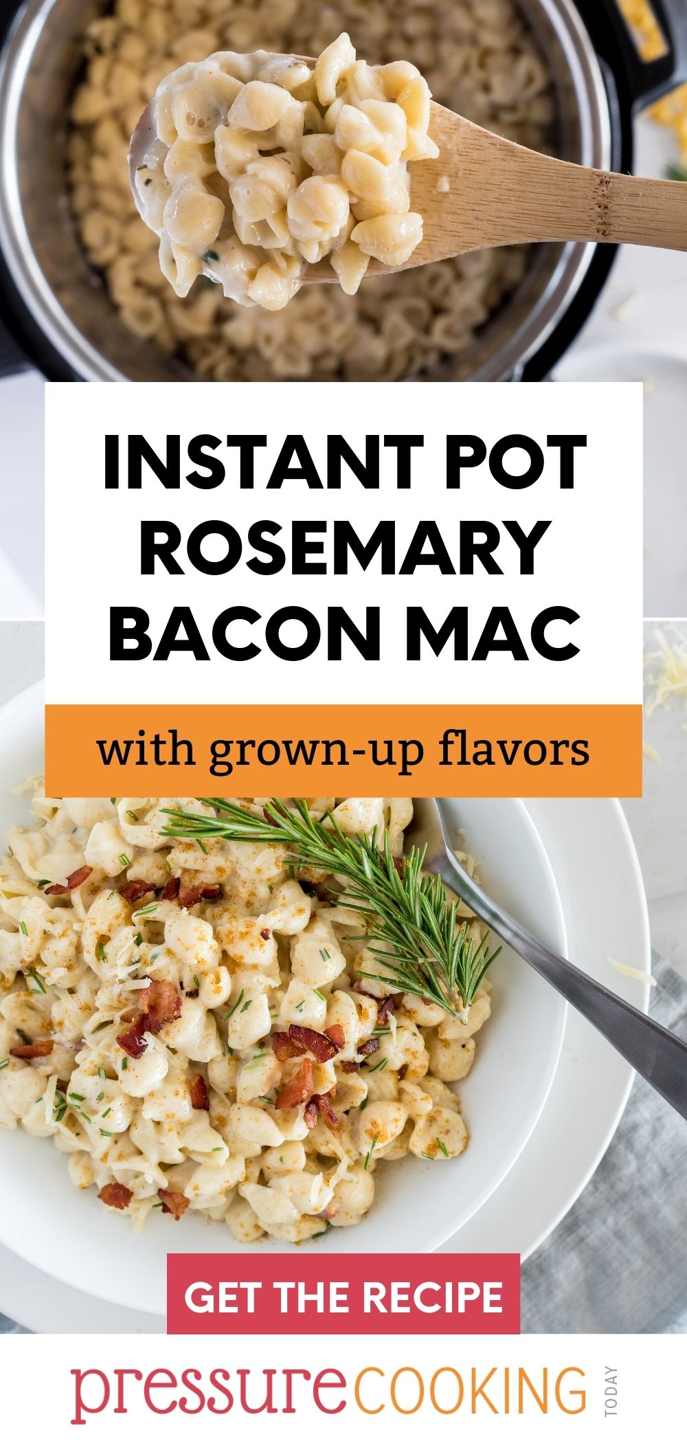 Instant Pot Mac and Cheese made with rosemary and bacon is an easy meal for grown-up tastes with Gruyere cheese, fresh herbs, and bacon on top. Plus your kids will love it too! via @PressureCook2da
