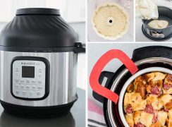 Mother's Day Gift Guide collage, featuring an Instant Pot Duo Crisp, a bundt pan, a spring form pan, and an Oxo sling and cake pan