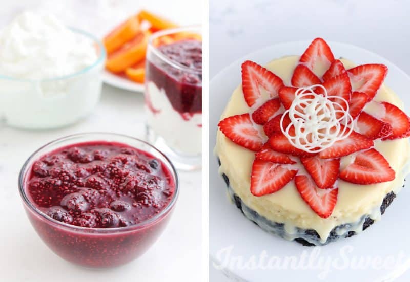 Collage of Berry Fruit Topping and Strawberry Cheesecake