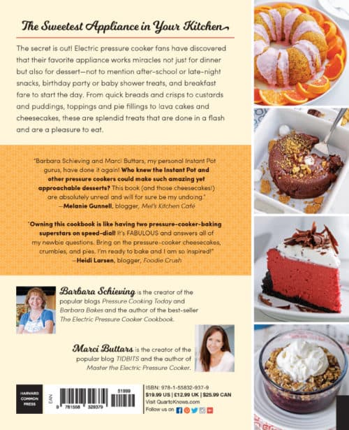Back cover of Instantly Sweet the new dessert cookbook for Insta Pots and Other Brands of Electric Pressure Cookers