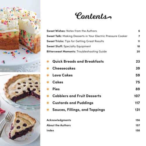 Table of Contents for Instantly Sweet, the new dessert cookbook from Pressure Cooking Today and TIDBITS