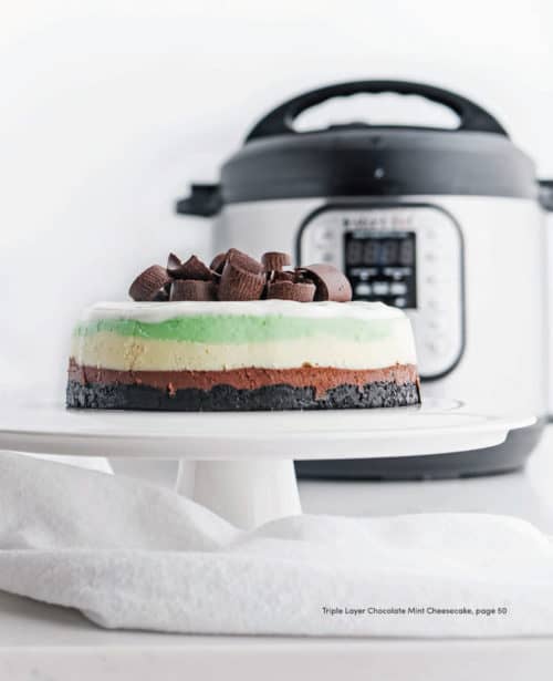 It looks hard, but it isn\'t! Make this Triple-Layer Mint Chocolate Cheesecake in your Instant Pot or other brand of electric pressure cooker.