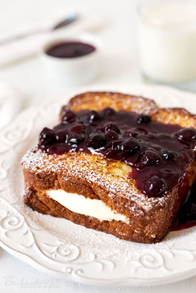 Lemon Cream Cheese Stuffed French Toast topped with Instant Pot Blueberry Compote