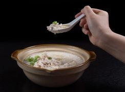 Pressure Cooker (Instant Pot) Chicken Porridge with a spoonful taken out