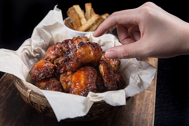 Pressure Cooker BBQ Wings in a basket