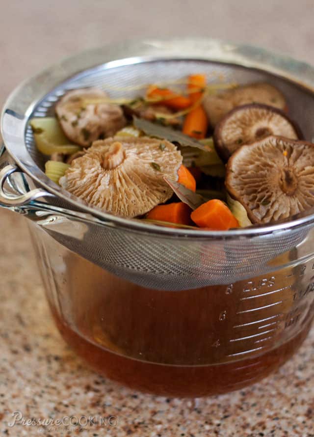 A quick, easy-to-make, flavorful shiitake mushroom stock is made from more affordable dried shiitake mushrooms.