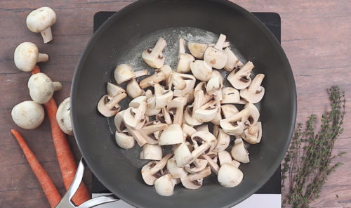 Frying up mushrooms on the stovetop for Instant Pot / Pressure Cooker Coco Vin