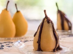 Pressure Cooker (Instant Pot) Cinnamon Poached Pears with Chocolate Sauce
