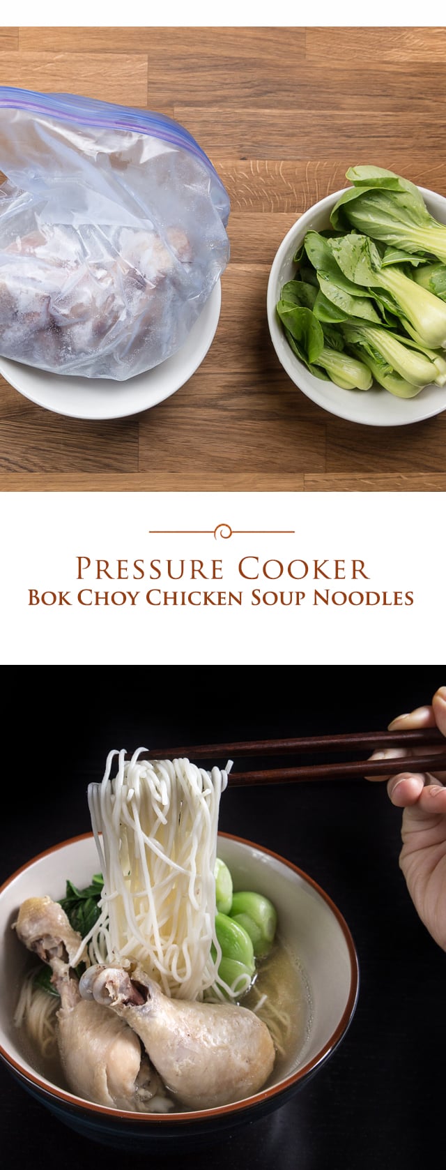 Bok choy chicken soup noodles is a comfort food meal made in an Instant Pot. Make this easy and quick pressure cooker Asian chicken noodle soup recipe in 30 minutes with minimal preparation! This homey bowl of Pressure Cooker Bok Choy Chicken Soup Noodles is so comforting to eat.  via @PressureCook2da