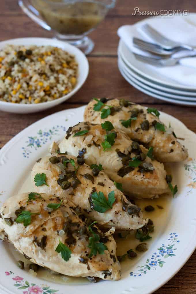 close up of Braised Chicken with Capers and Parsley from Pressure Cooking Today