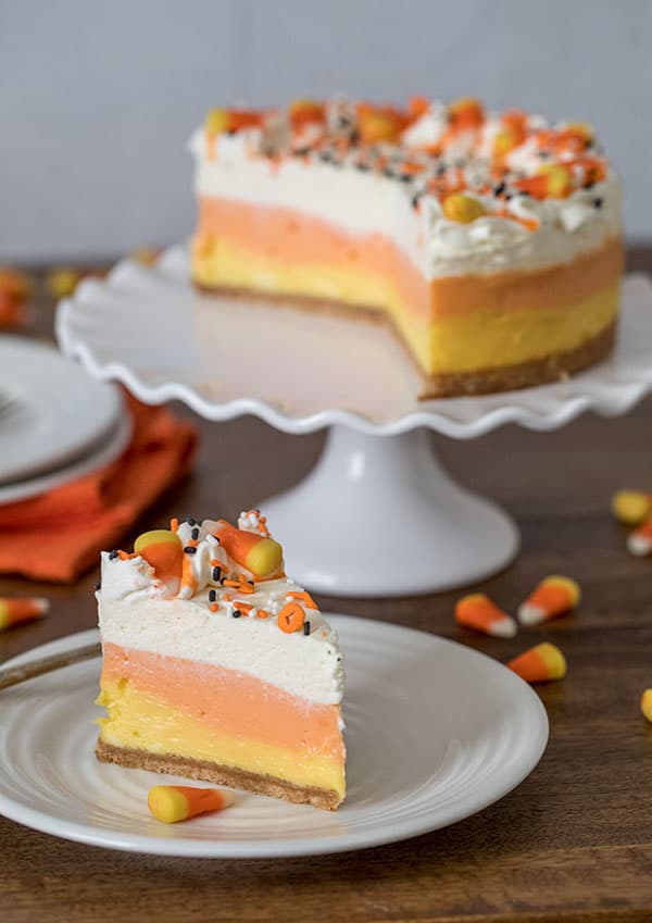 A luscious, easy-to-make Pressure Cooker Candy Corn Cheesecake sweetened with honey.&nbsp;
