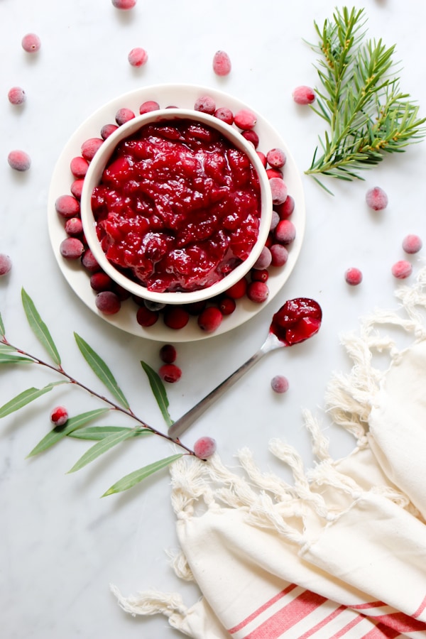 bowl full of Pressure Cooker Cranberry Apple Sauce