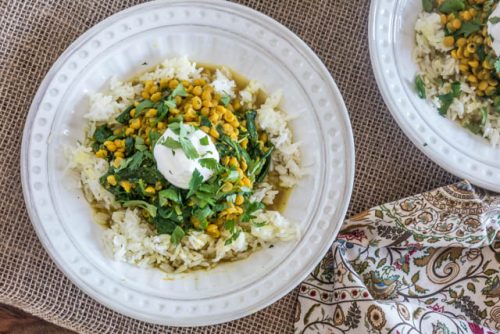 Pressure Cooker Dal With Spinach on a white dish