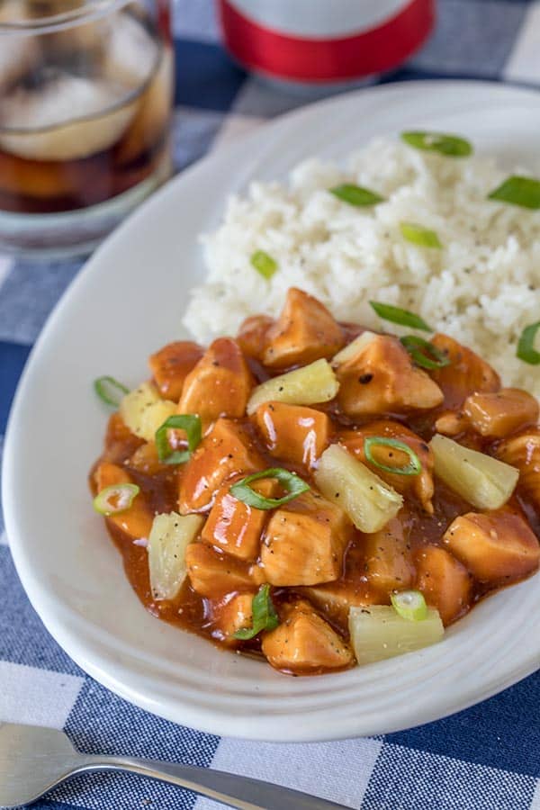 A mash up of flavors with tender chunks of chicken and sweet pineapple in a tangy barbecue sauce.