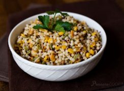 Pressure Cooker (Instant Pot) Israeli Couscous in a white bowl