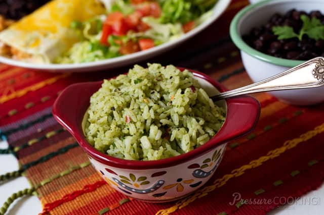 Pressure Cooker (Instant Pot) Mexican Green Rice in a decorative bowl