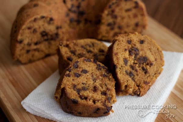 slices of Pumpkin Chocolate Chip Bundt Cake | Pressure Cooking Today on a white plate