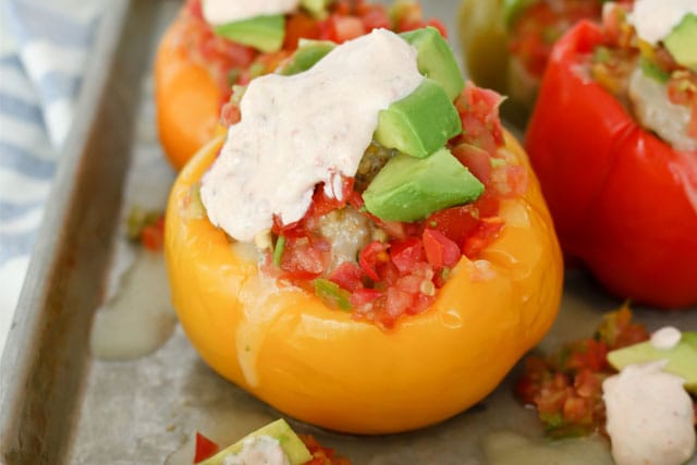 Pressure Cooker (Instant Pot) Stuffed Bell Peppers with Chipotle Lime Sauce