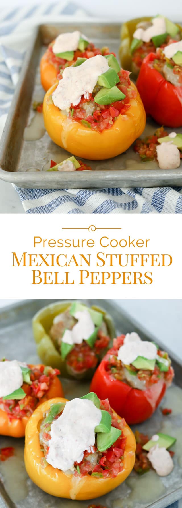 Mexican stuffed bell peppers made in a pressure cooker come out perfectly tender every time. This is the best stuffed peppers recipe, because there's no precooking required! Instant Pot recipe for Mexican Stuffed Bell Peppers with Chipotle Lime Sauce! #pressurecooking #instantpot #Mexicanrecipes #stuffedpeppers via @PressureCook2da