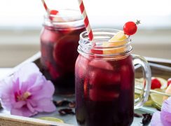 Pressure Cooker (Instant Pot) Zobo Drink - Hibiscus Tea in mason jars with straws
