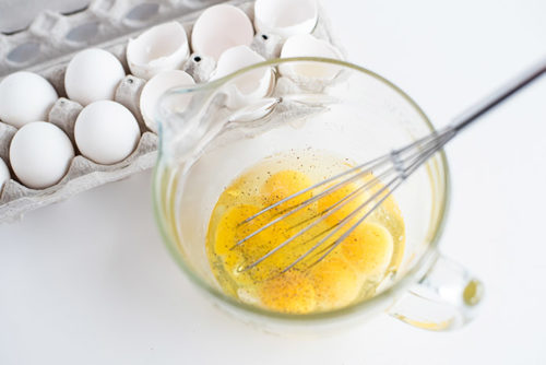 Beaten eggs for making quiche