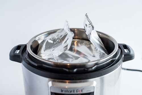 The foil sling used to lower the ramekin into the Instant Pot