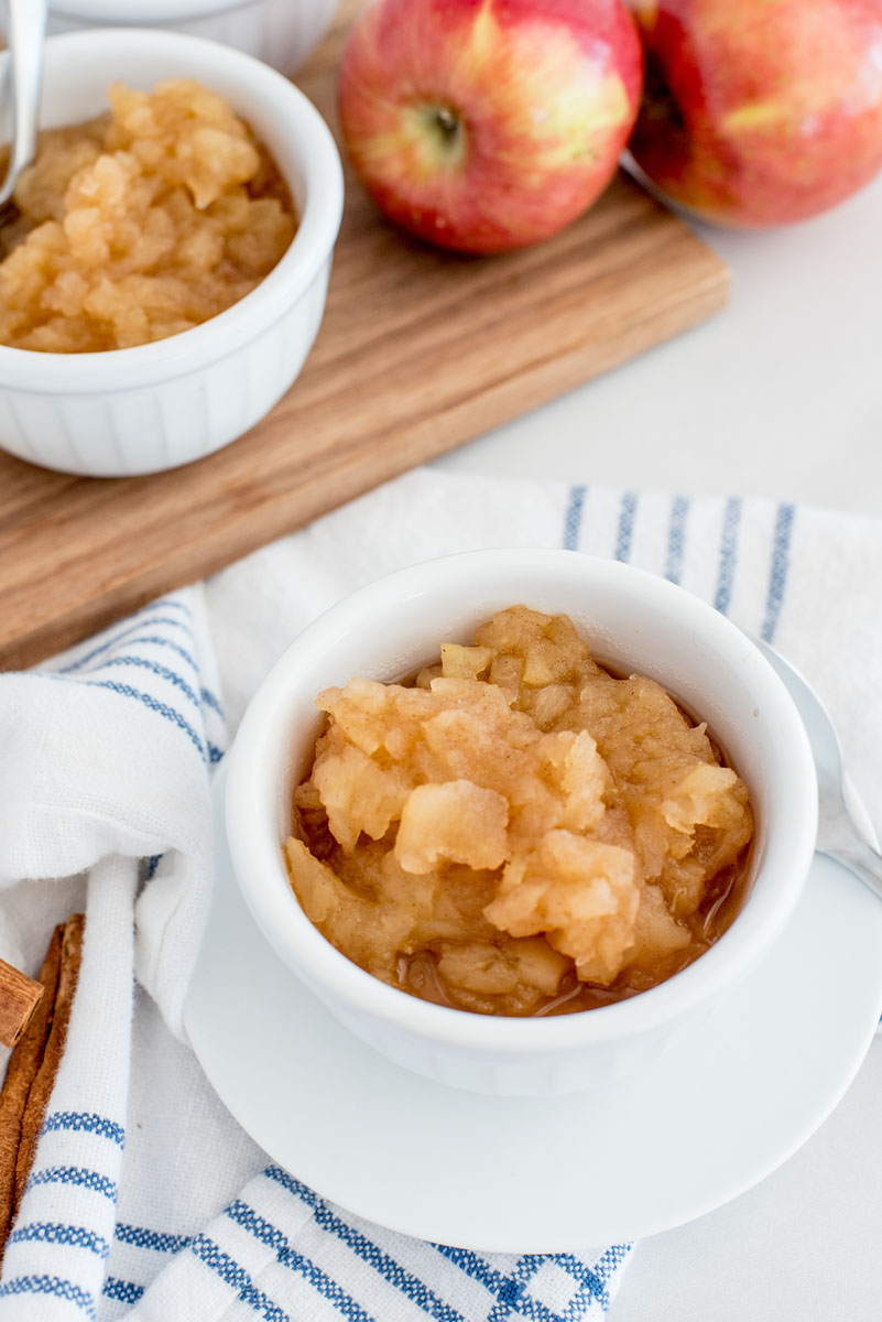 small white dish with homemade instant pot applesauce