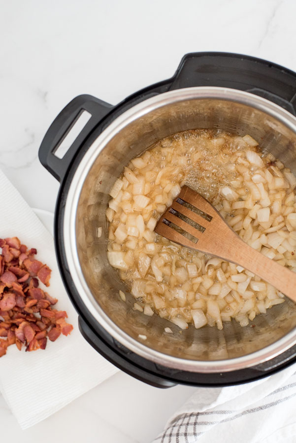 sauteing onions in an Instant pot to make pressure cooker baked beans