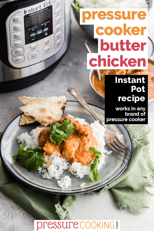 Instant Pot Butter Chicken on a plate with a fork