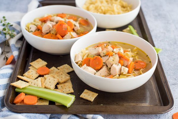 Homemade chicken oodle soup recipe made in an Instant Pot ready to serve.