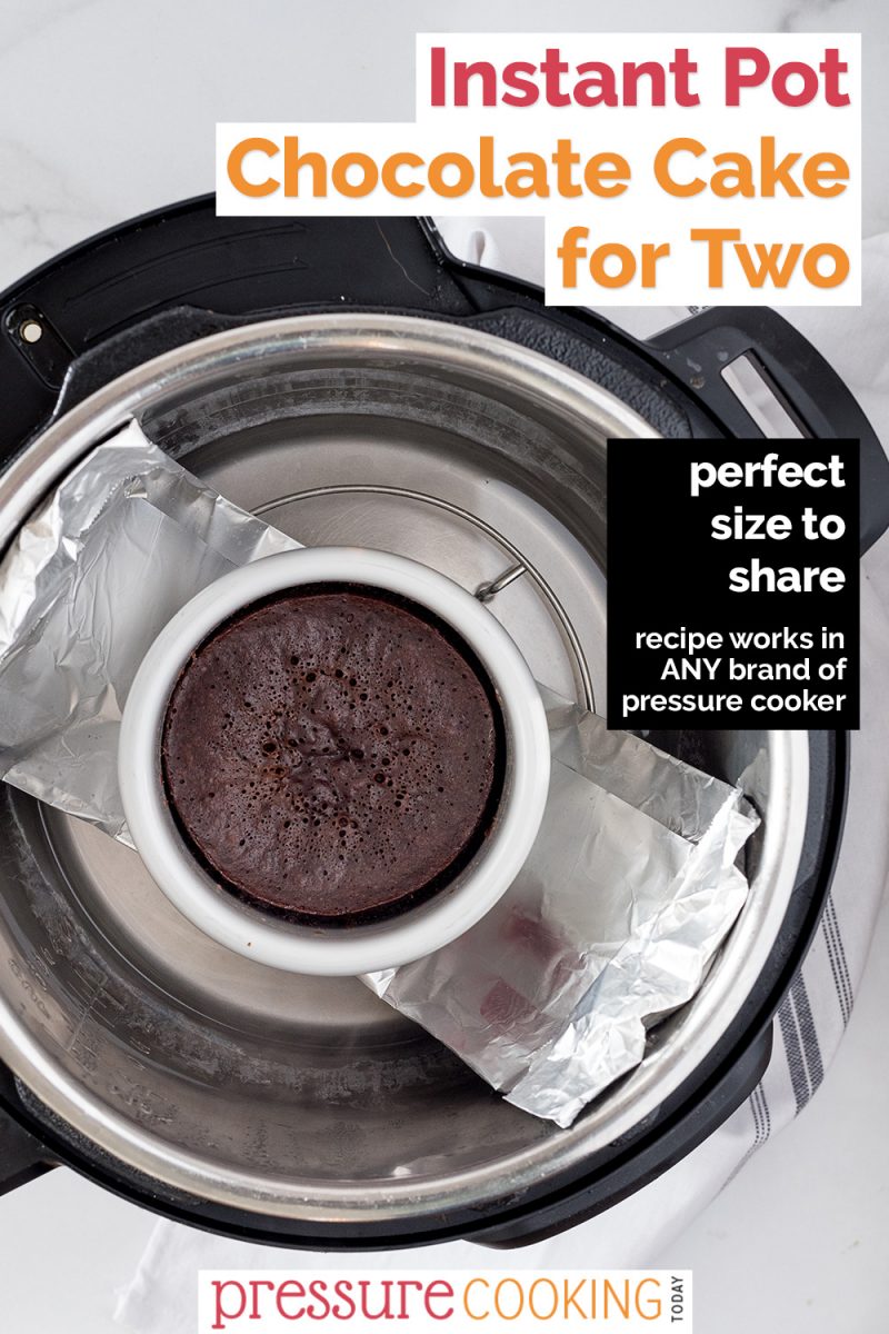 pinterest button for chocoalte cake for two in the pressure cooker