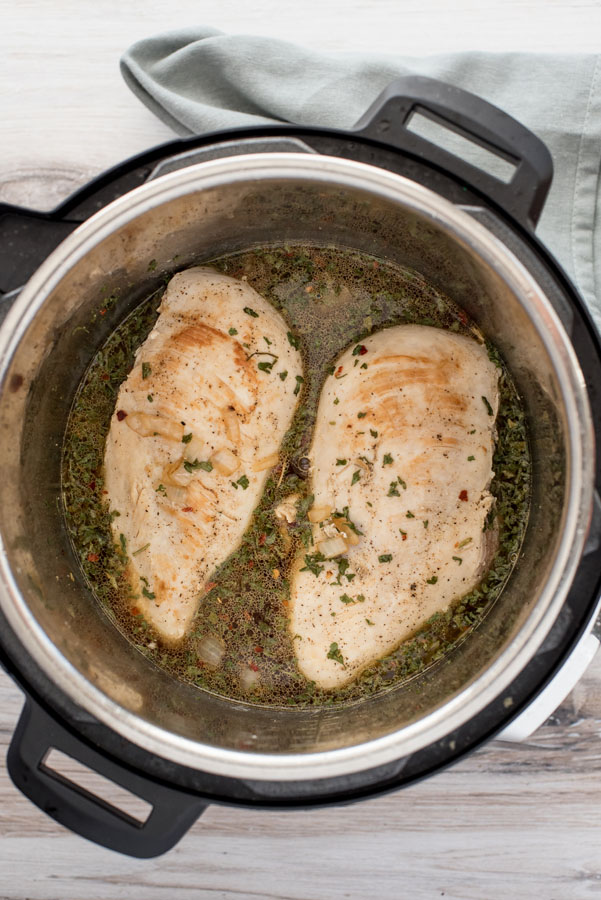 Browning the chicken in an Instant Pot Duo for Cheesy Chicken, Brocoli and Rice casserole